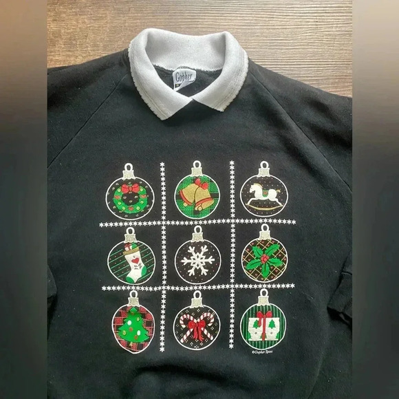 80s Granny Christmas sweatshirt polo collar puffy paint GOPHER sz XL RetRo FAB - Picture 3 of 11